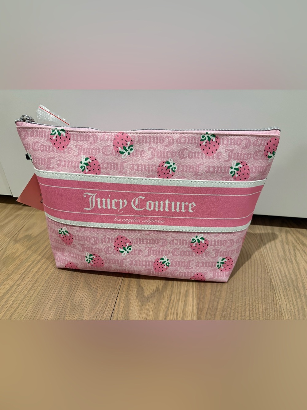 New Juicy Couture Pink Strawberry Cosmetic Pouch with travel bottle